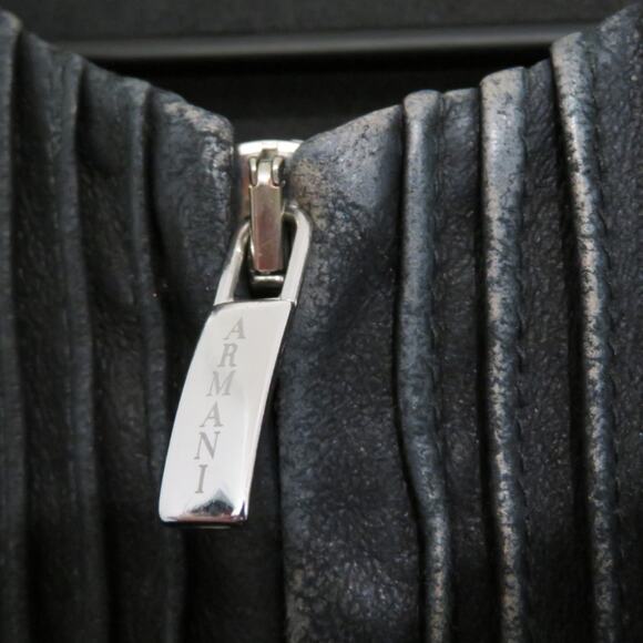 Armani Collezioni Womens Sz 10 Black 100% Goat Leather Jacket Pleated Zip Front - Picture 4 of 6